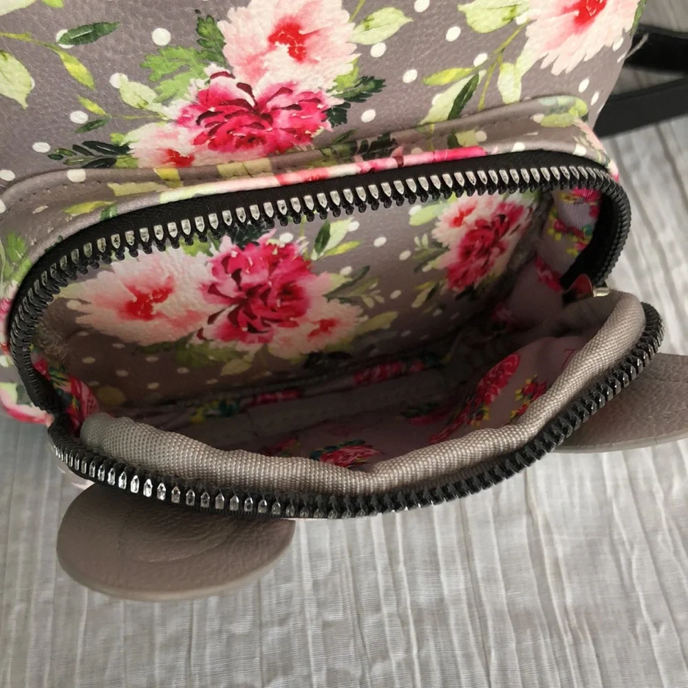 BETSEY JOHNSON French Bull dog roses pattern mini backpack w/shoulder straps
